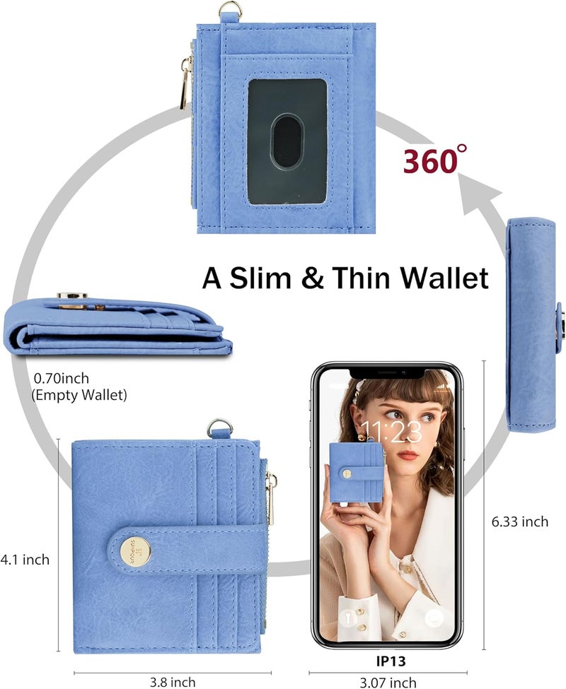 Sunpour Small Wristlet Wallets for Women Keychain Wristlet Wallet RFID Blocking Key Chain Wallet With Zipper Coin Pocket,2 Id Window (Blue) - Image 3